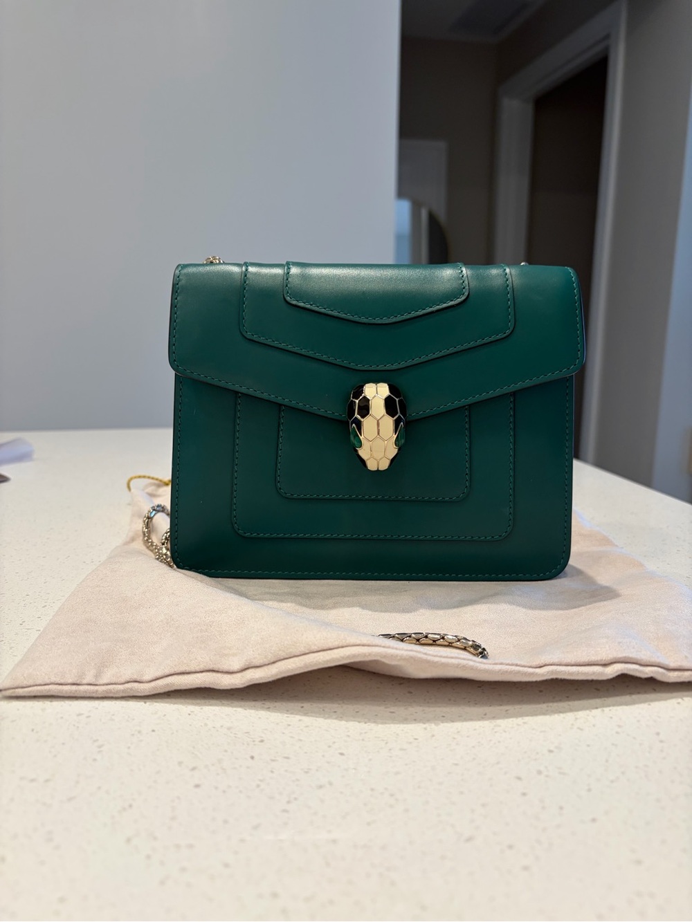 Bulgari Serpenti Forever Flap Shoulder Bag Calf Leather Emerald Green